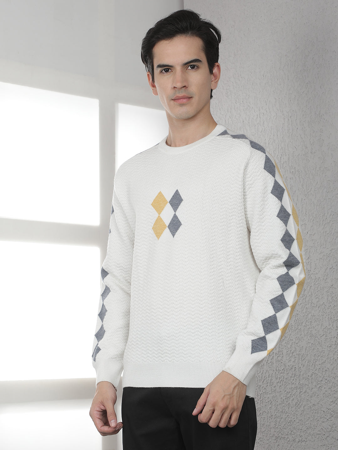 Cream Jacquard Acrylic Sweater