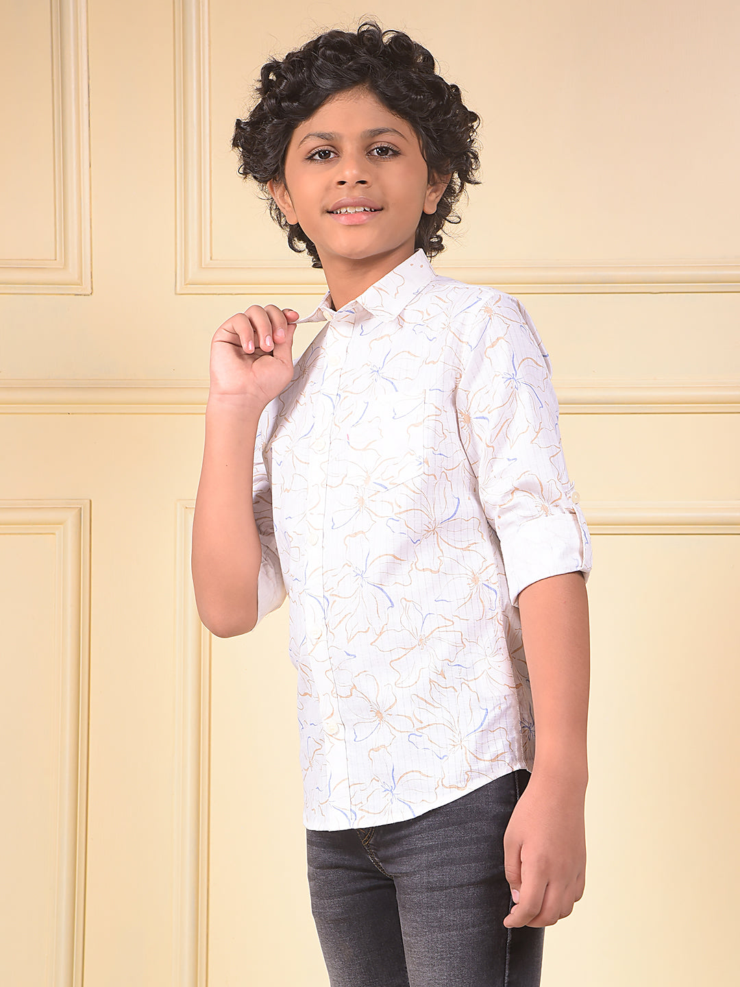 White Floral Print Shirt
