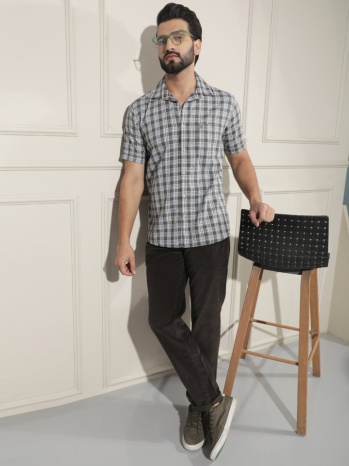 Olive Checked 100% Cotton Shirt