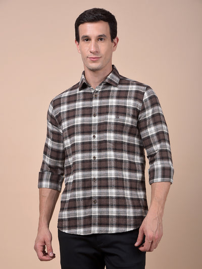 Brown Checked 100% Cotton Shirt
