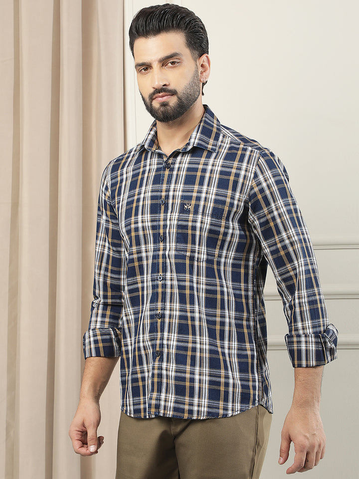 Tan 100% Cotton Checked Shirt