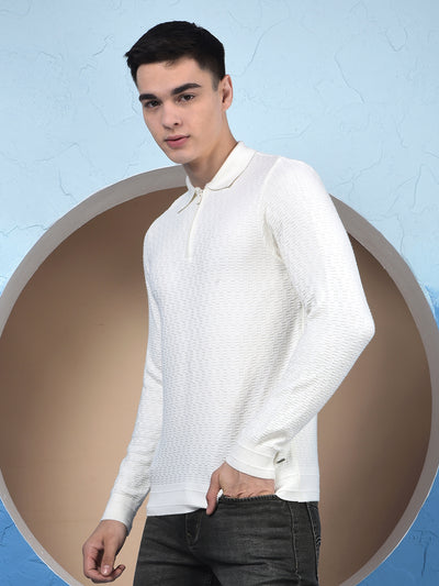 Ivory White Soft-Touch Blended Regular Textured Sweater