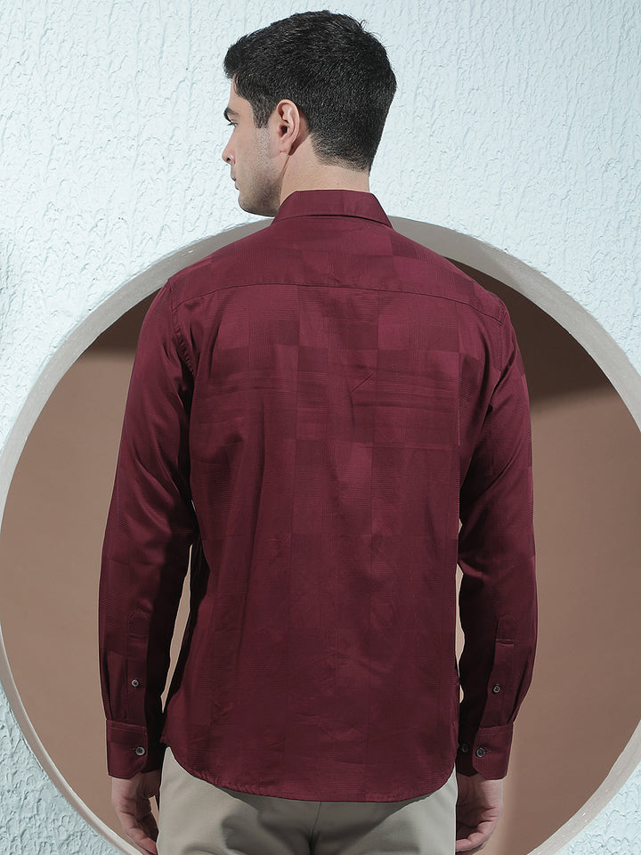 Maroon Jacquard 100% Cotton Shirt