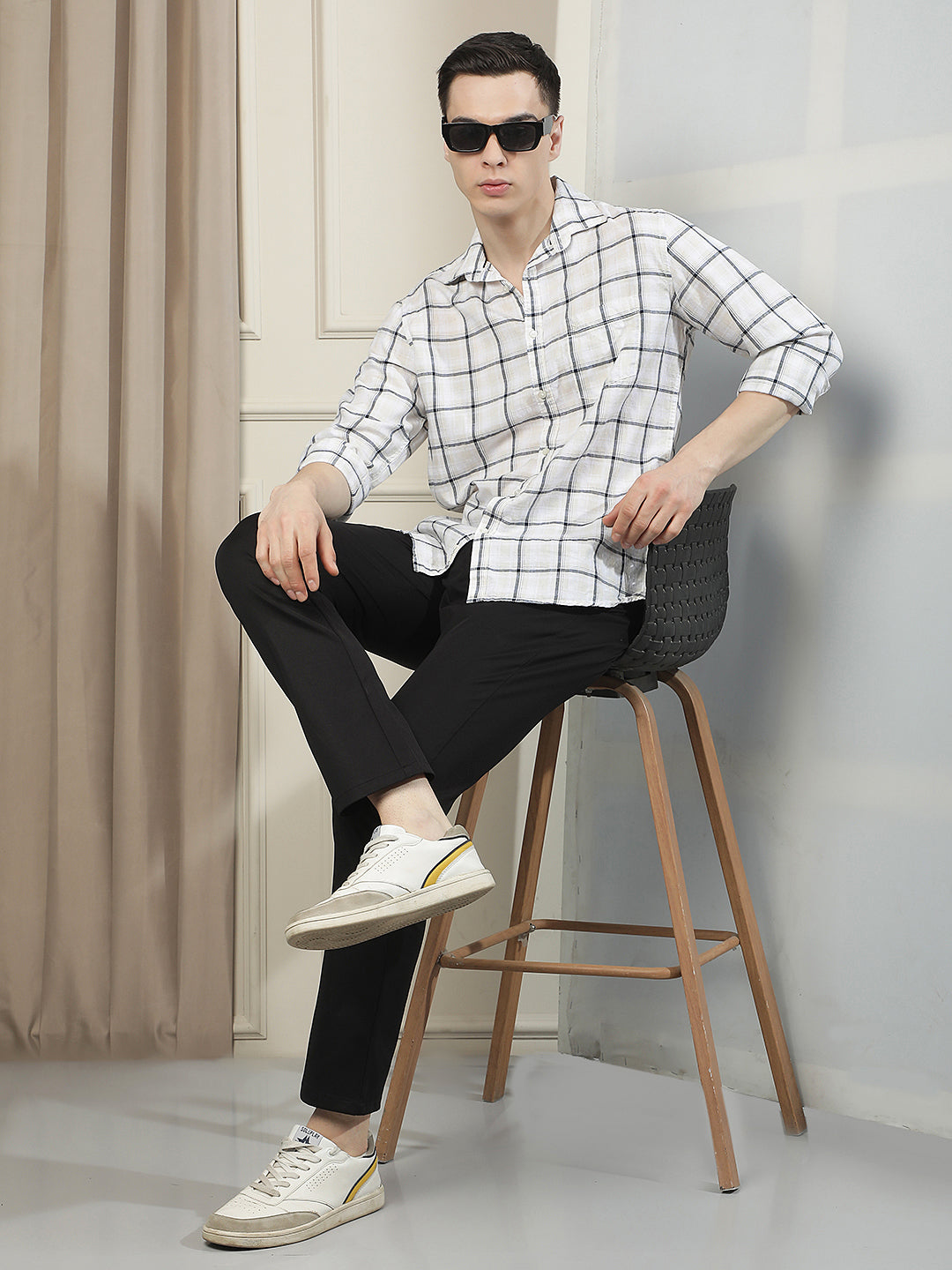 White Checked Linen Shirt