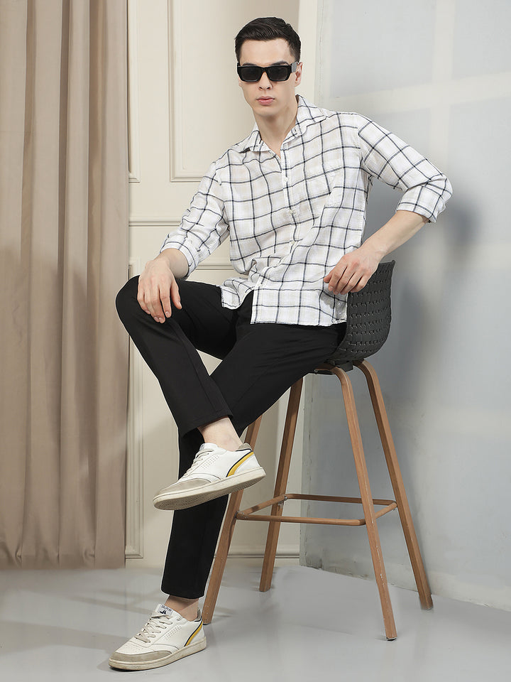 White Checked Linen Shirt
