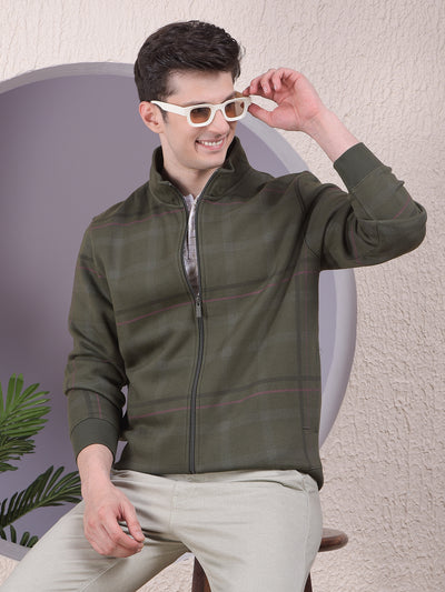 Classy Olive Checked Sweatshirt