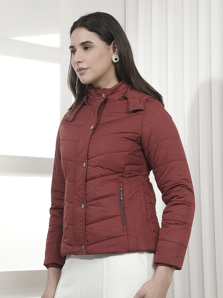 Wine Hooded Puffer Jacket