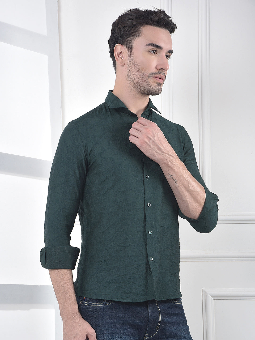 Emerald Tone Jacquard Shirt