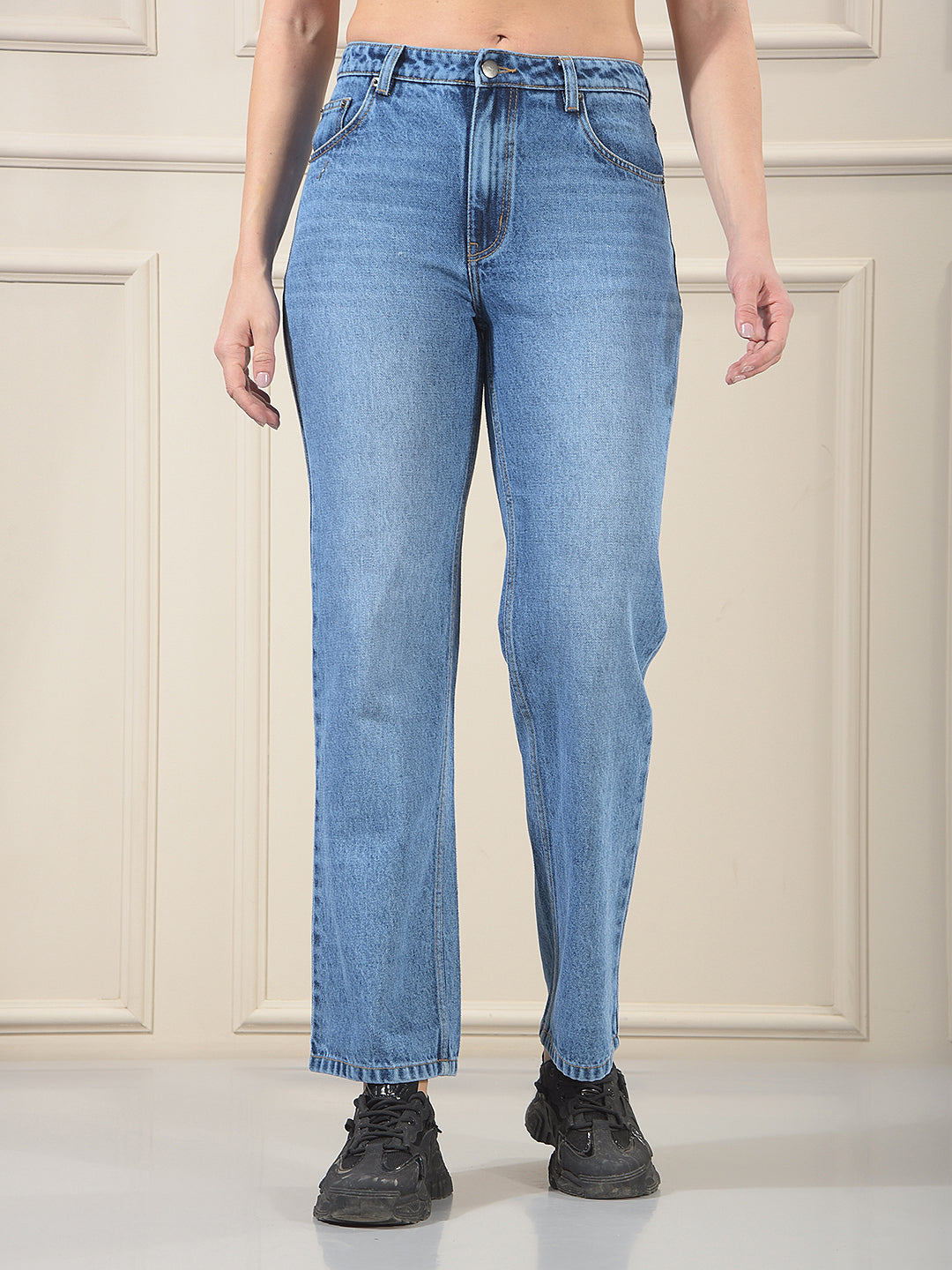 Blue 100% Cotton Straight Jeans