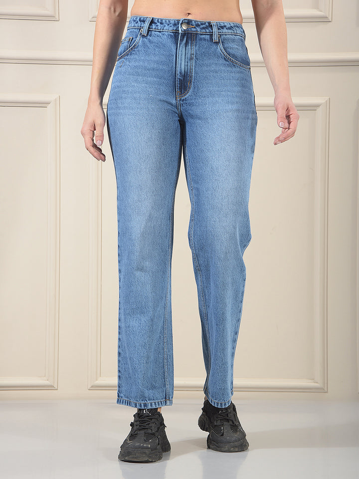 Blue 100% Cotton Straight Jeans