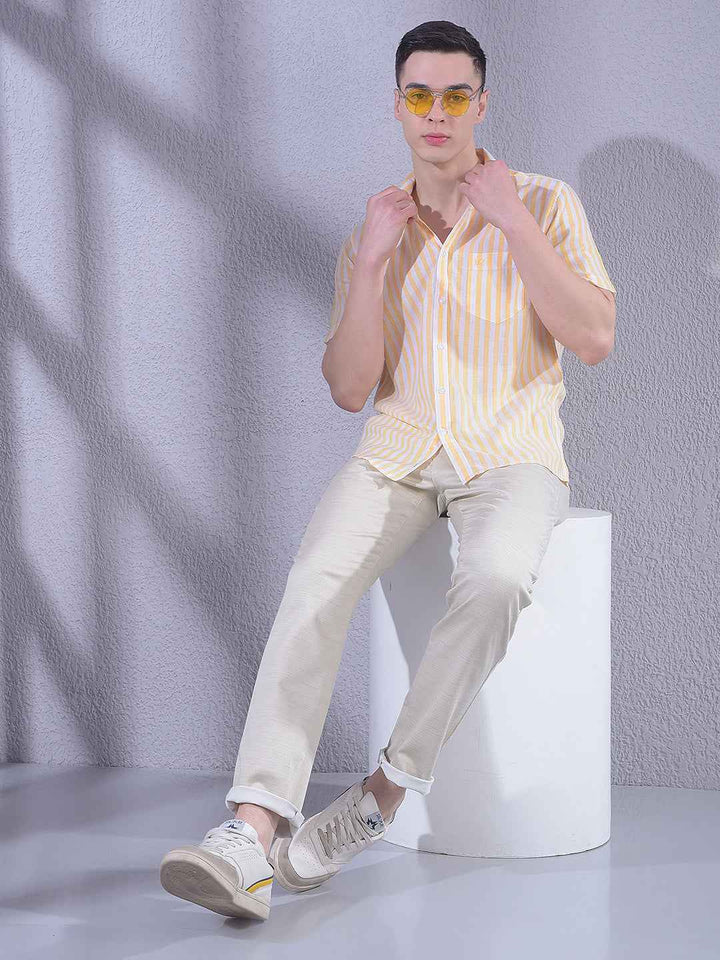 Beige Printed Trousers