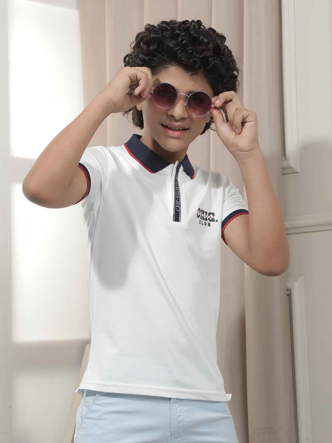 White Contrast Collar Polo T-Shirt
