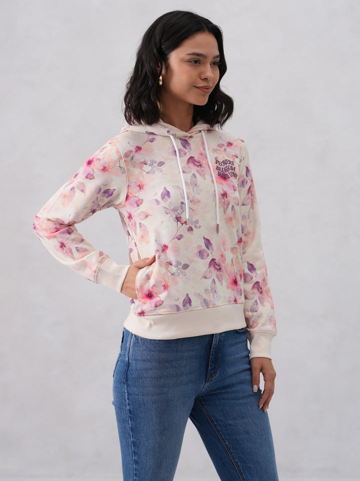 Multi-Color Floral Printed Hooded Neck Sweatshirt