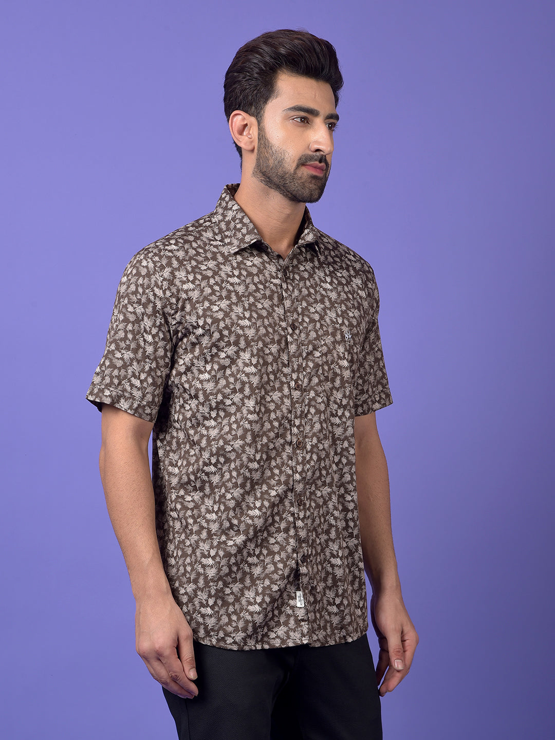 Brown Printed 100% Cotton Shirt