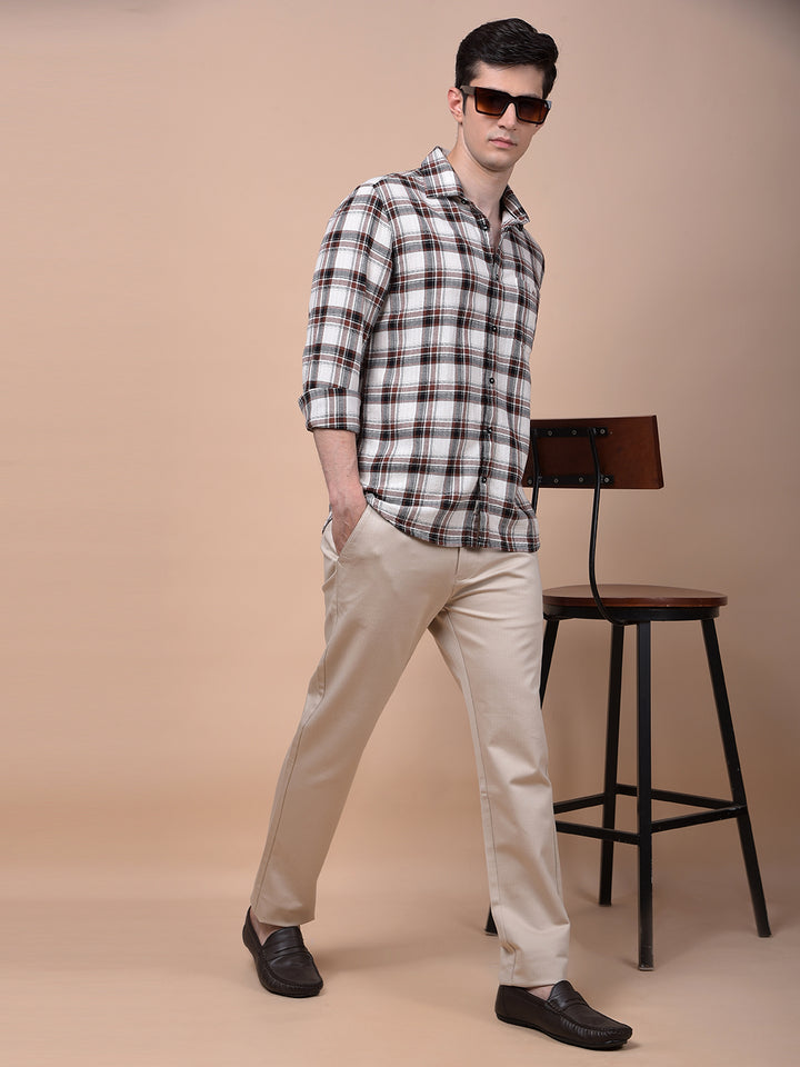 Brown Checked 100% Cotton Shirt