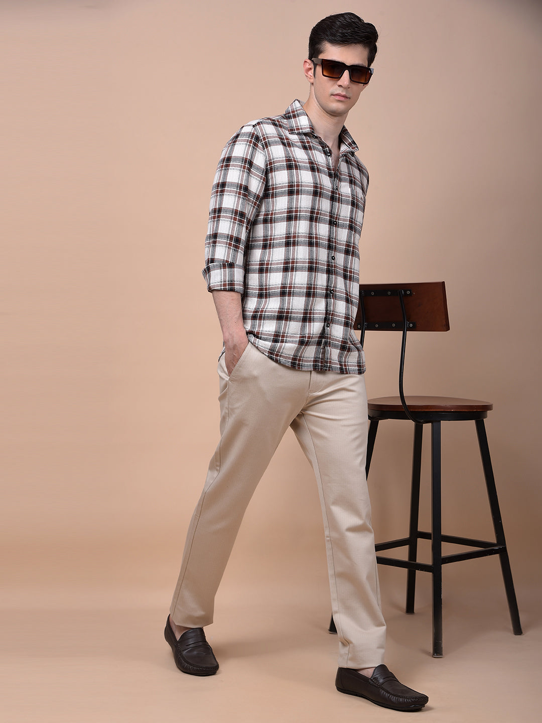 Brown Checked 100% Cotton Shirt