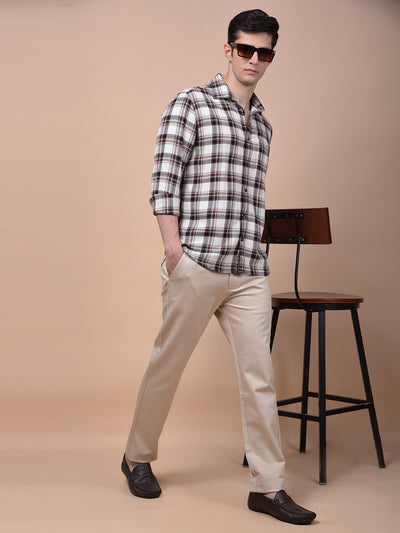 Brown Checked 100% Cotton Shirt