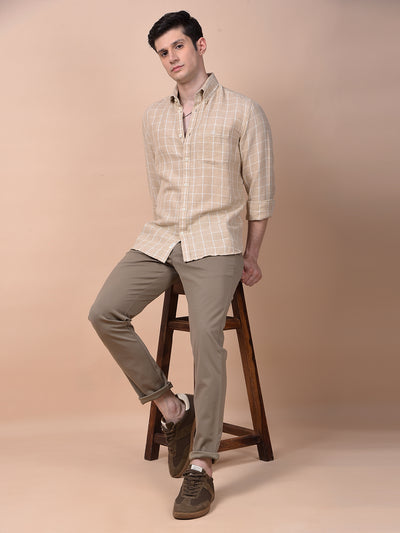 Beige Checked 100% Cotton Shirt