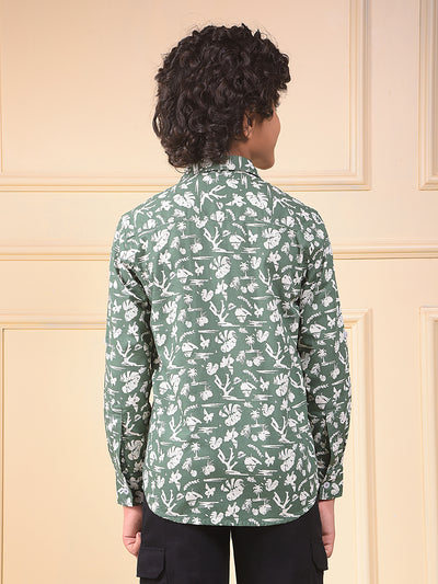 Green Floral Print 100% Cotton Shirt