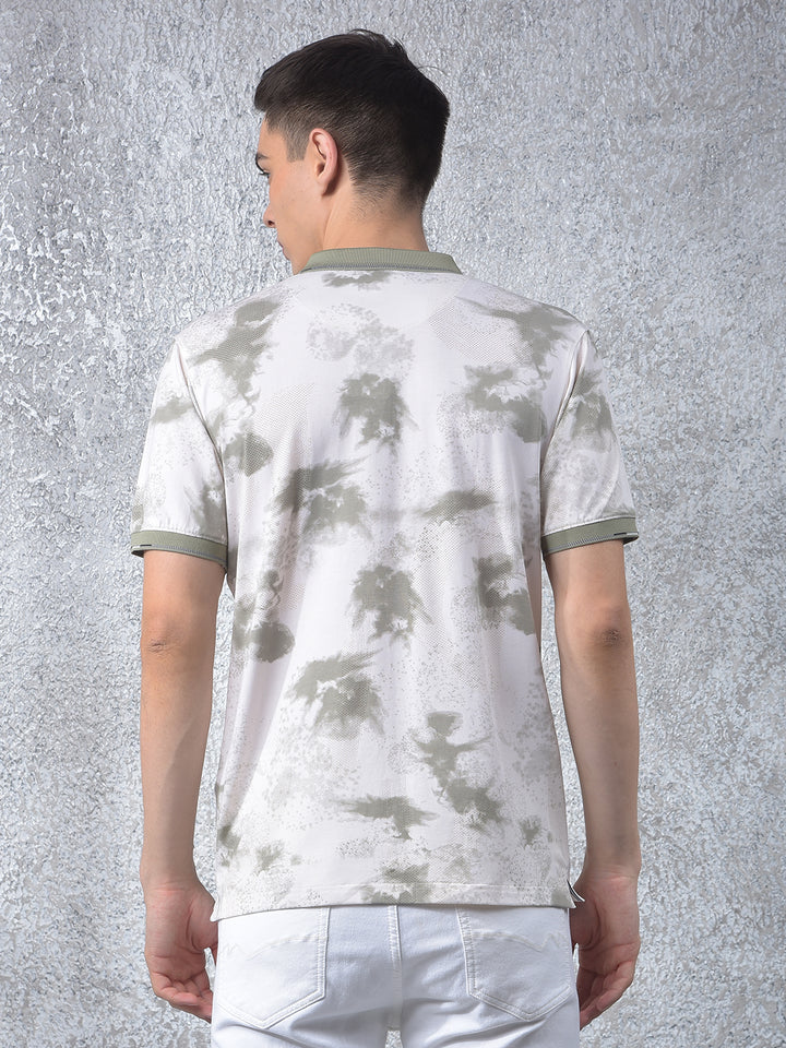 Olive Printed Polo-Neck T-Shirt