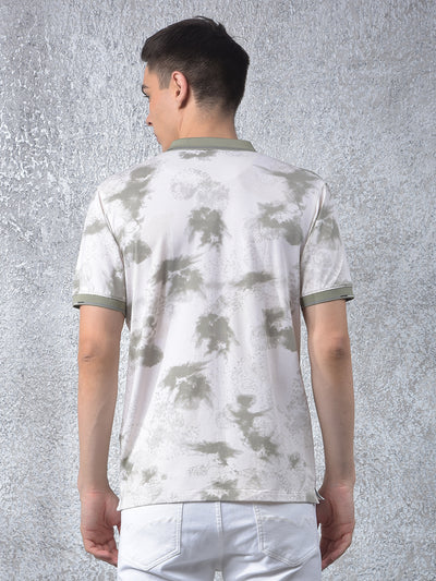 Olive Printed Polo-Neck T-Shirt
