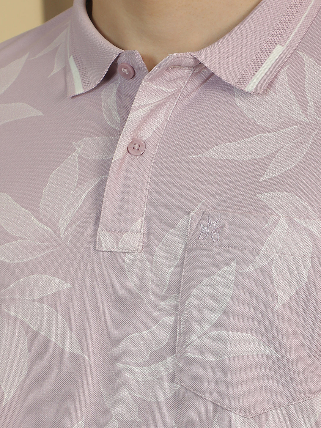 Pink Floral Print Polo Neck T-Shirt