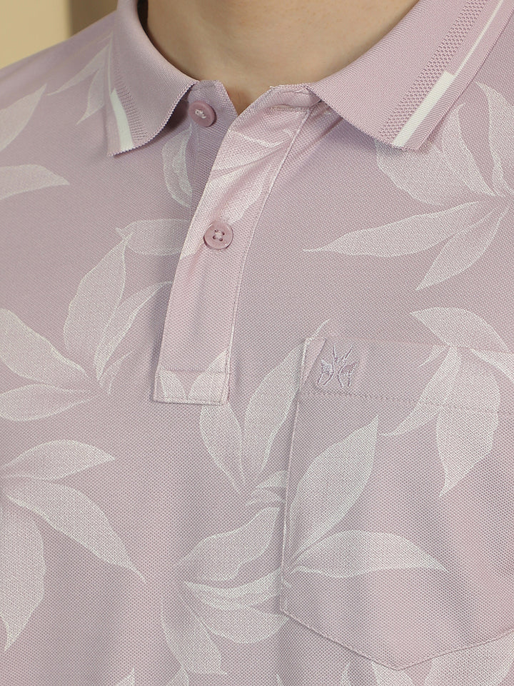 Pink Floral Print Polo Neck T-Shirt