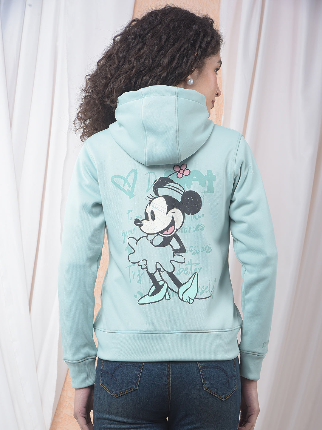 Mint Green Graphic Printed Hooded Sweatshirt