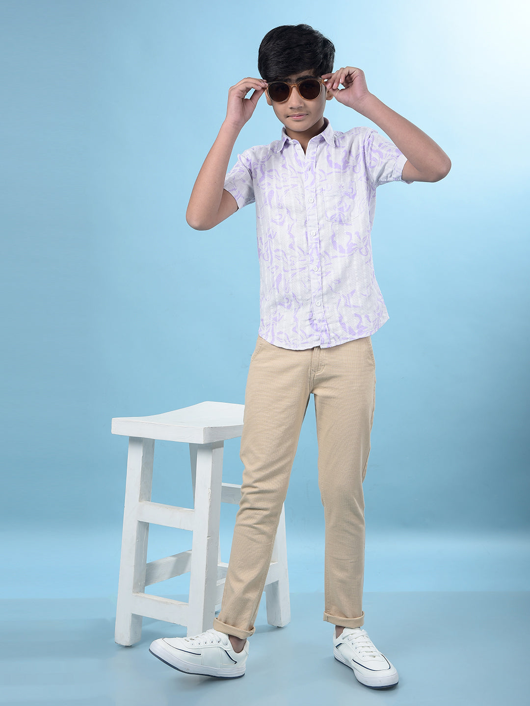 Beige Printed Trousers