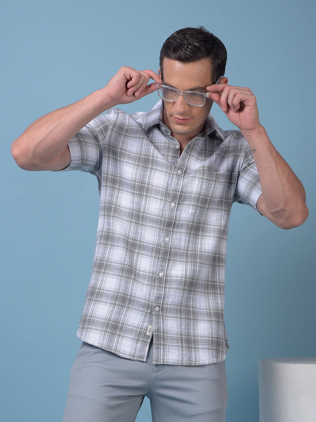 Grey Checked 100% Cotton Shirt