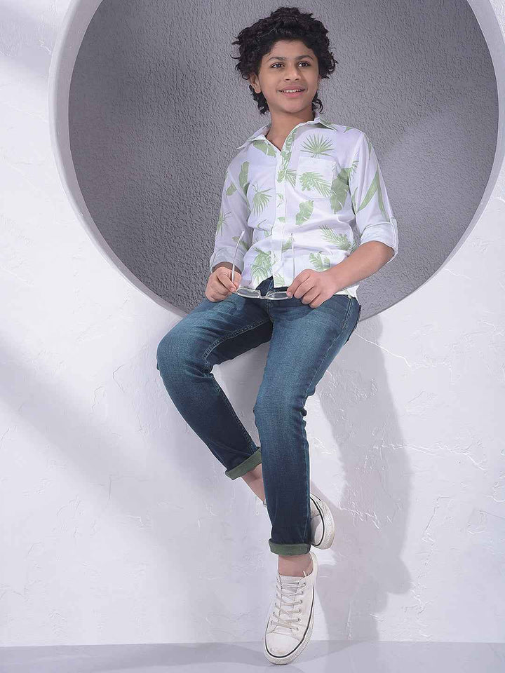 Green Floral Print 100% Cotton Shirt