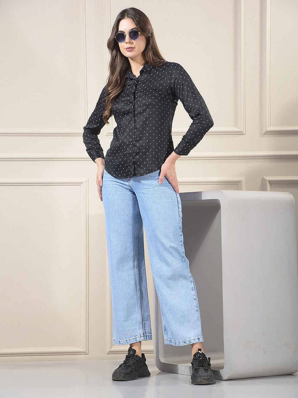 Black Printed Modal Shirt