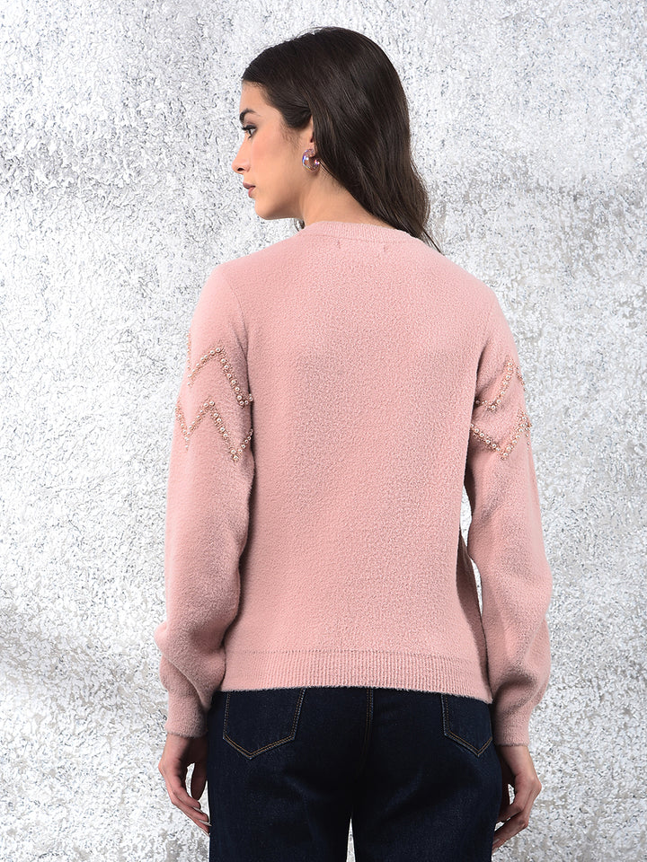 Pink Blush Zigzag Embellished Sweater