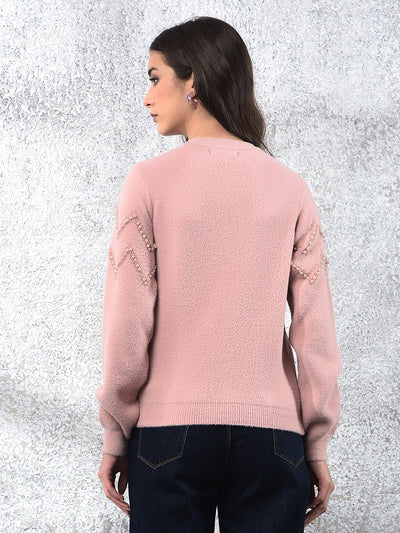 Pink Blush Zigzag Embellished Sweater