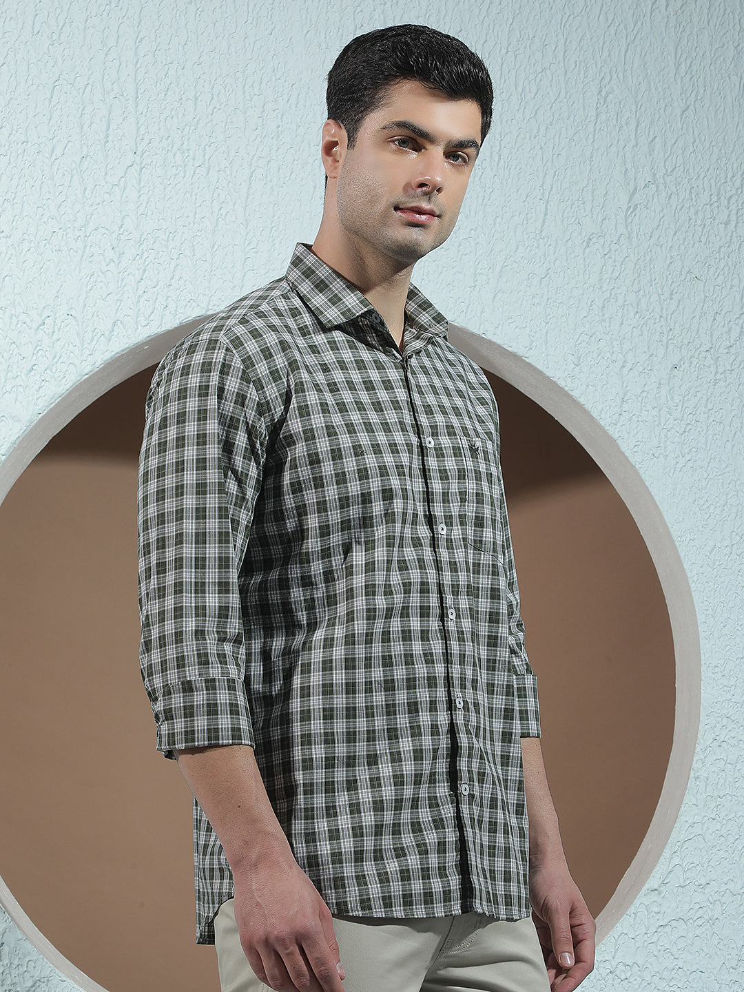 Green 100% Cotton Checked Shirt