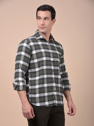Olive Checked 100% Cotton Shirt