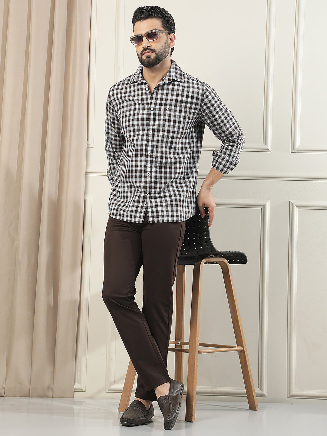 Brown Checked 100% Cotton Shirt