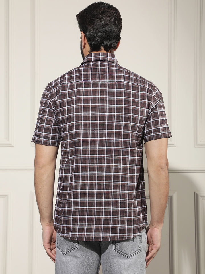 Brown Checked 100% Cotton Shirt