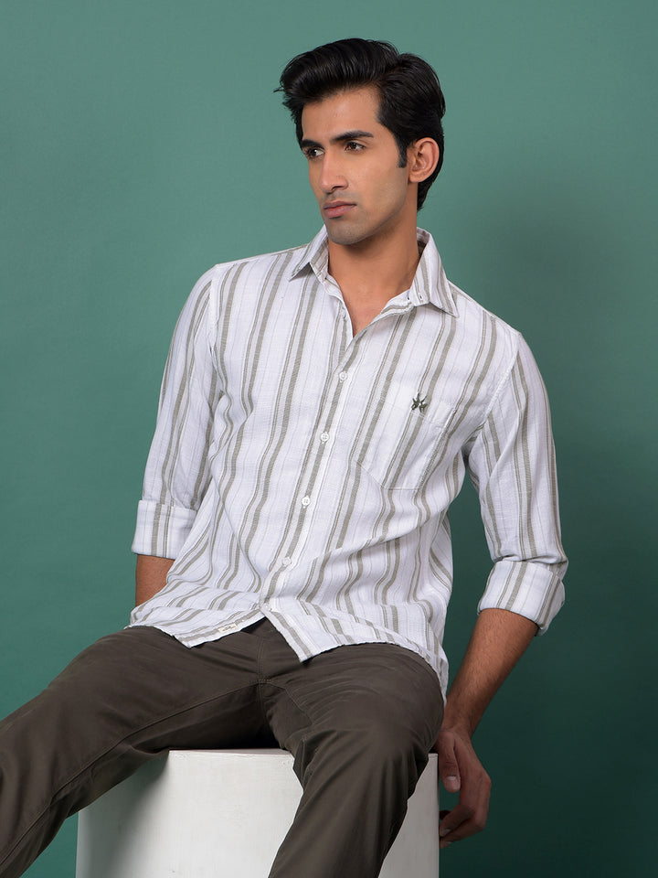 Green Vertical Stripes 100% Cotton Shirt-Men Shirts-Crimsoune Club