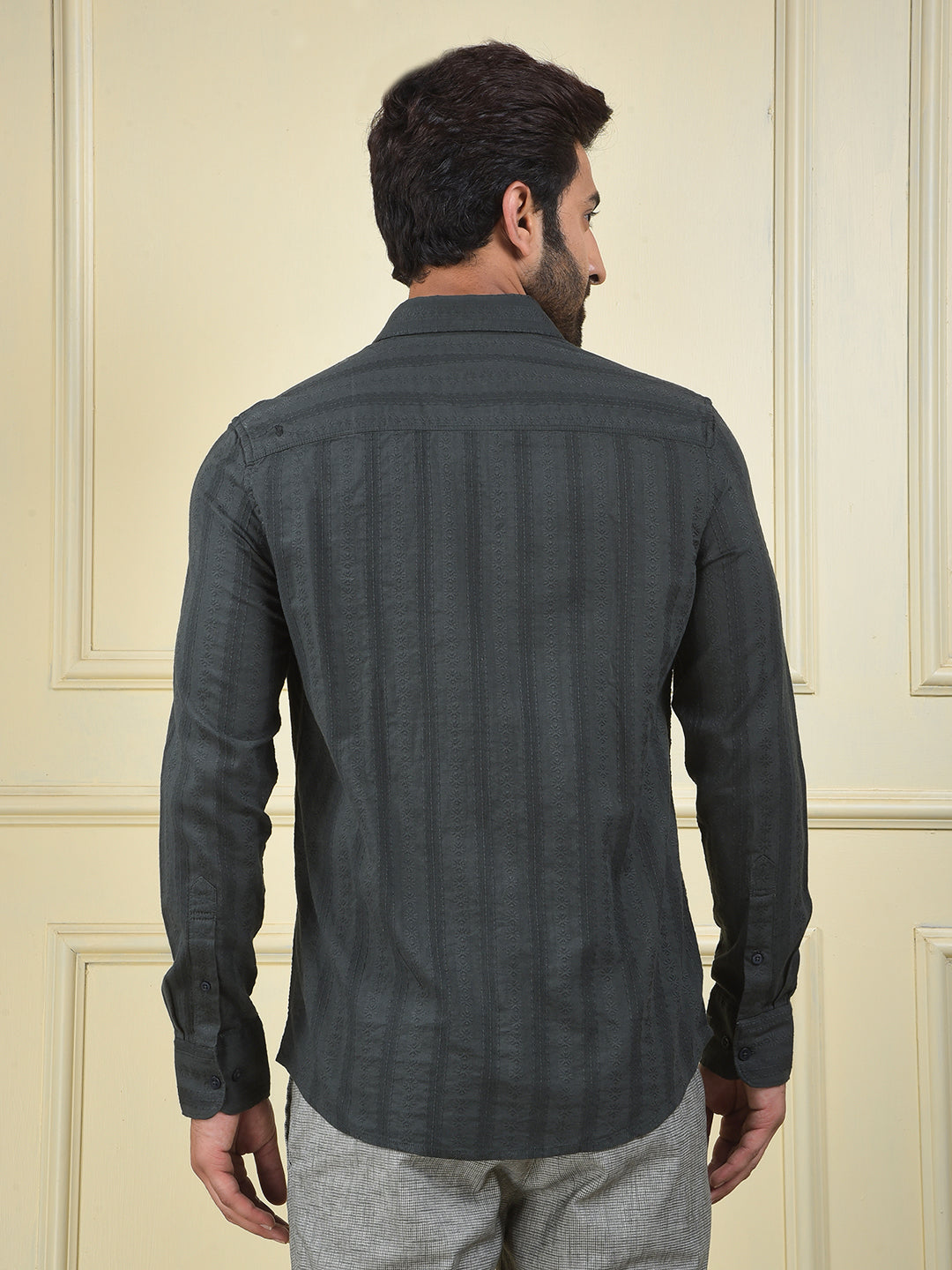 Green Vertical Stripes 100% Cotton Shirt