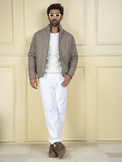 Beige Printed Puffer Jacket