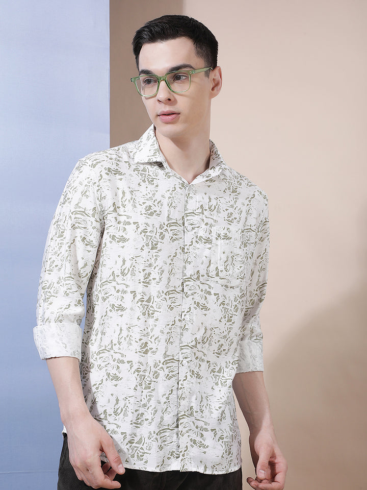 Structured Emerald Green Printed Shirt