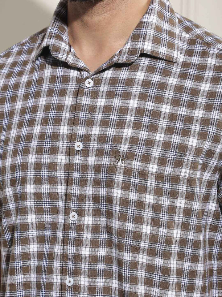Brown Checked 100% Cotton Shirt