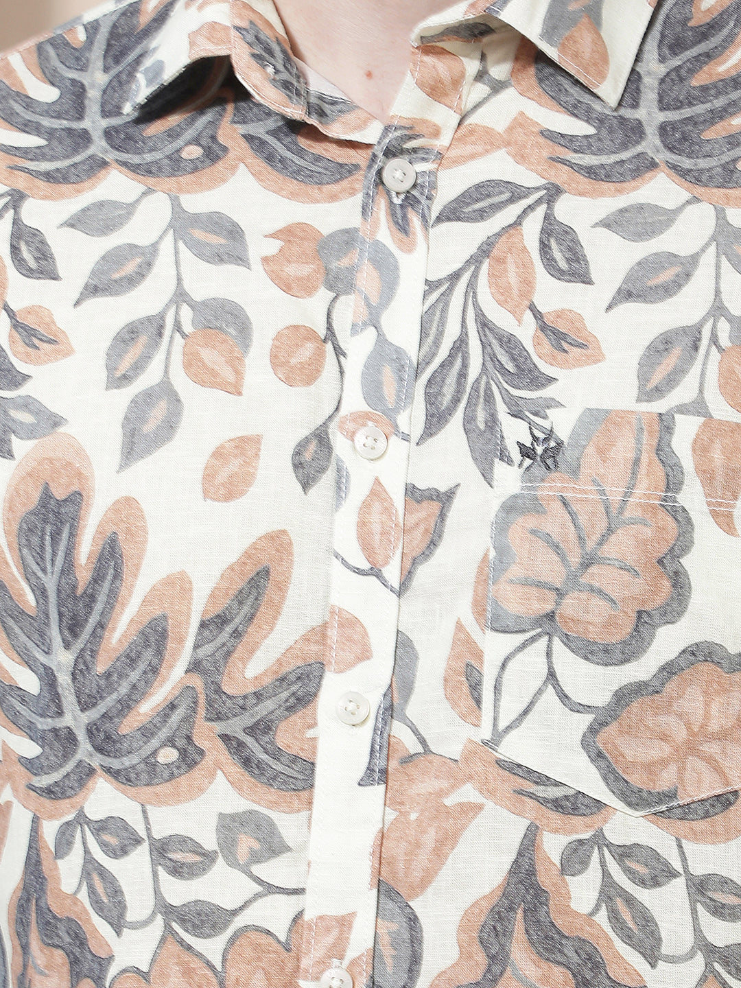 Multi-Color Floral Print Linen Shirt