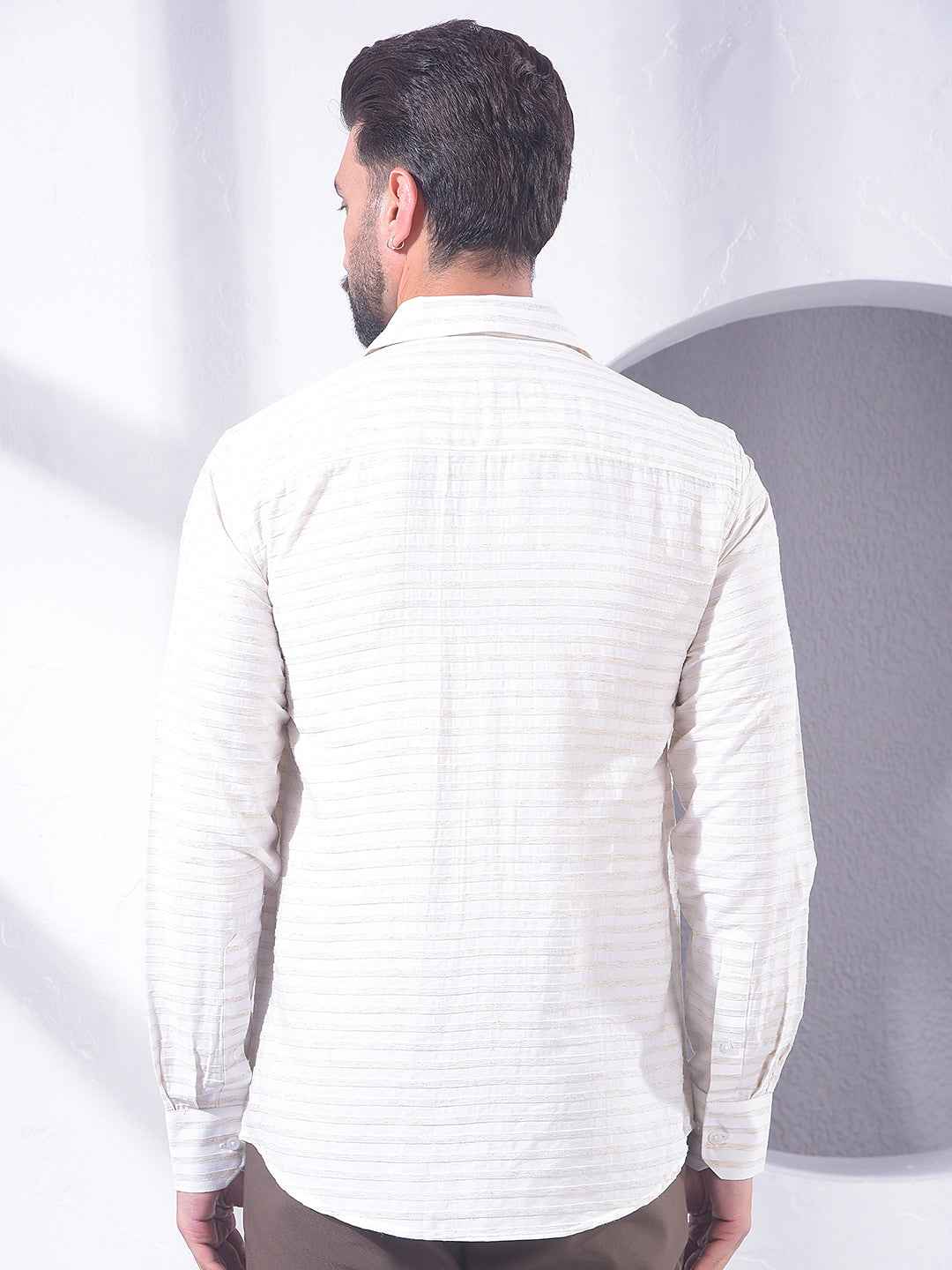 Beige Horizontal Stripes Linen Shirt