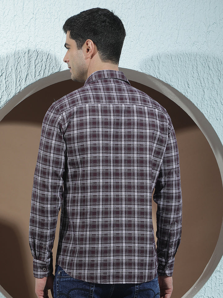 Wine 100% Cotton Checked Shirt