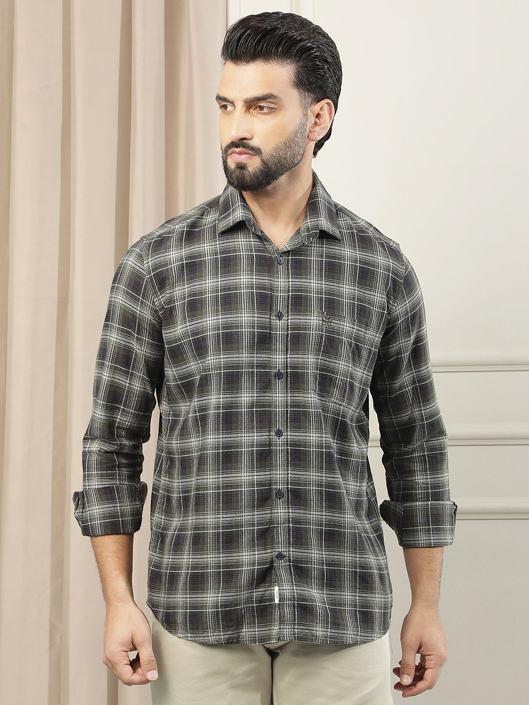 Fern Green 100% Cotton Checked Shirt