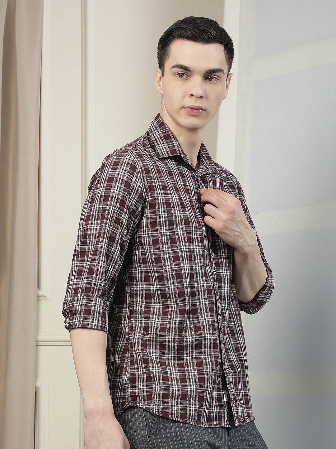 Purple Checked 100% Cotton Shirt