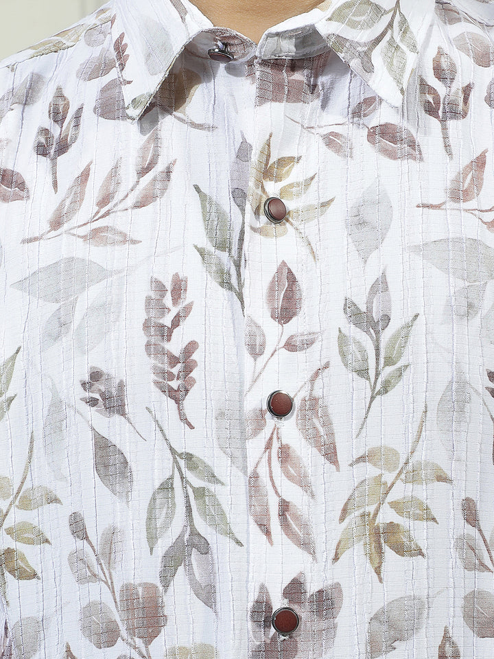 Beige Tropical Printed Shirt