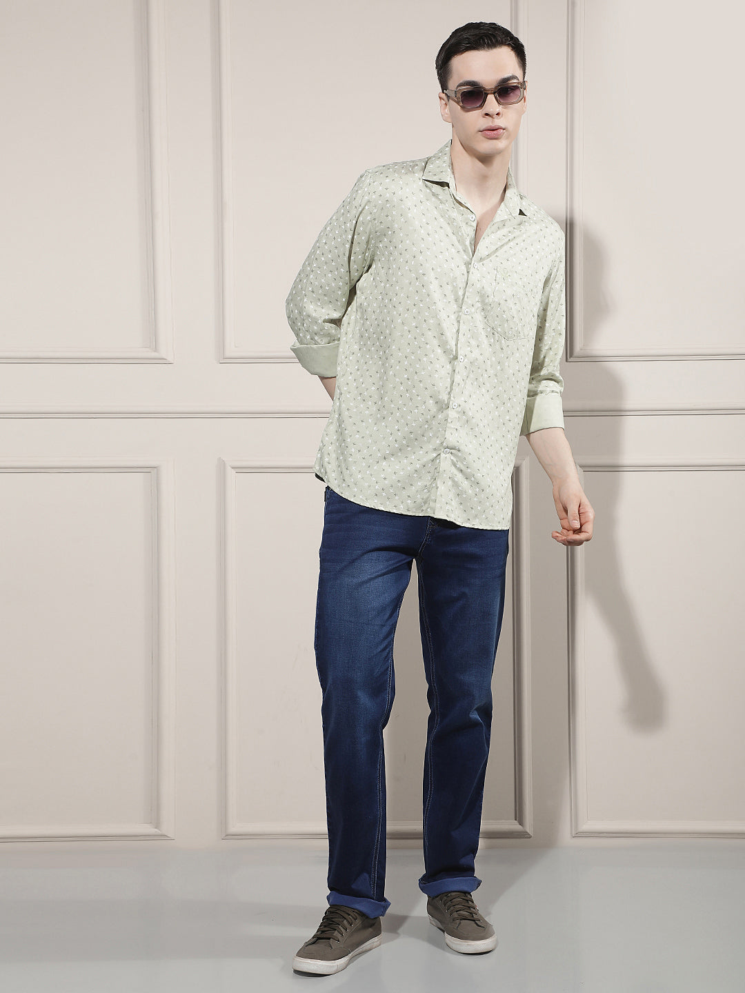 Classic Sage Green Printed Shirt
